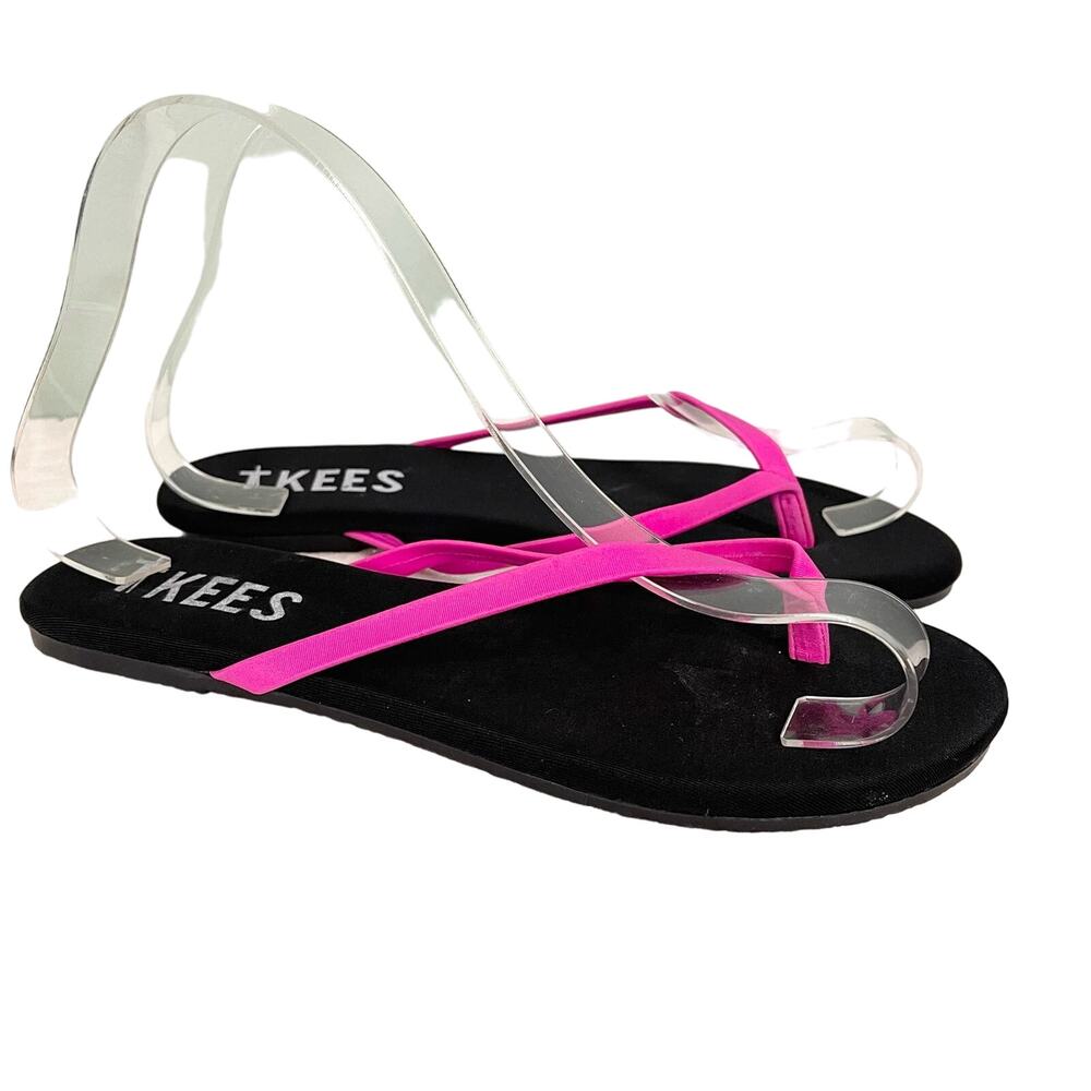 TKEES Women's Black Pink Strap Casual Flip Flop Flat Slippers Size 6